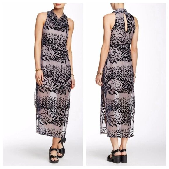 Free People 4 S Purple Burnout Velvet Cowl Neck Midi‎ Dress Whimsigoth 90s Silk - Picture 1 of 12